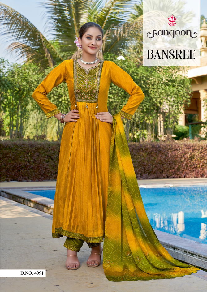 Bansree By Rangoon Long Silk Embroidery Kurtis With Bottom Dupatta Wholesalers In Delhi